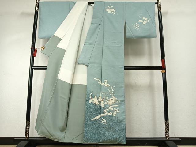 平和屋着物●訪問着 紬地 作家物 風景花文 金彩 正絹 逸品 AABE1895fy