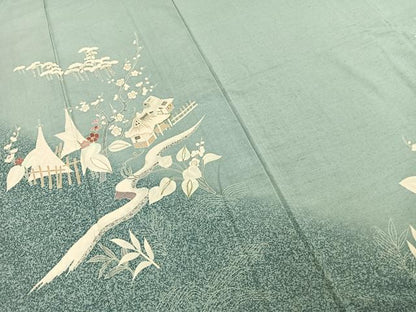 平和屋着物●訪問着 紬地 作家物 風景花文 金彩 正絹 逸品 AABE1895fy