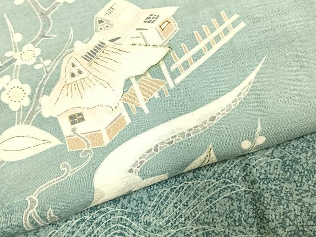 平和屋着物●訪問着 紬地 作家物 風景花文 金彩 正絹 逸品 AABE1895fy