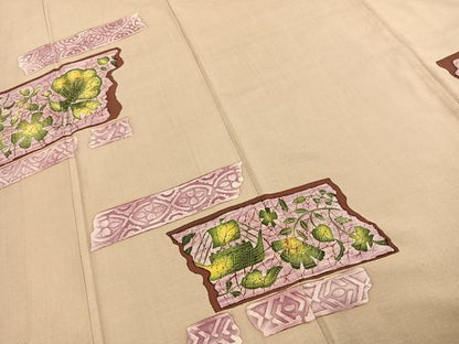 平和屋着物●訪問着　紬地　作家物　花鳥文　正絹　逸品　AABE1919fy