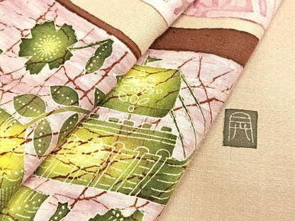 平和屋着物●訪問着　紬地　作家物　花鳥文　正絹　逸品　AABE1919fy