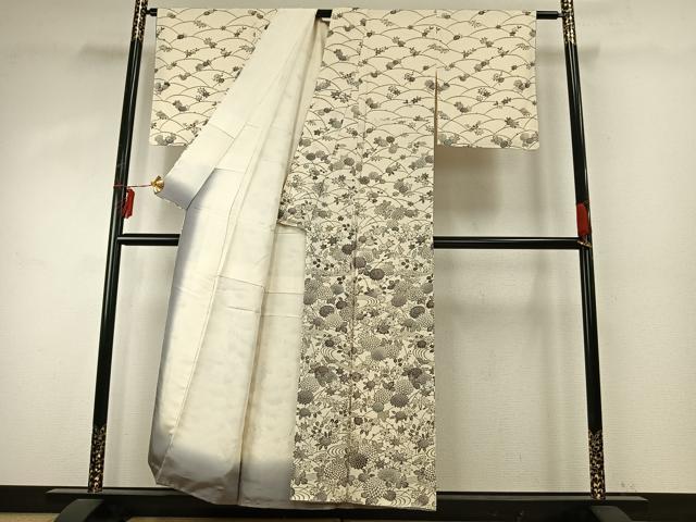 平和屋着物●訪問着　型染め　草花文　正絹　逸品　AABE1927fy