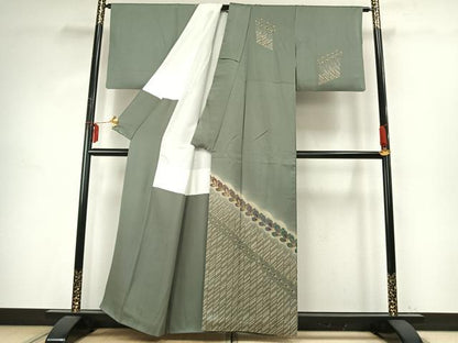 平和屋着物●訪問着 舞花文 暈し染め 銀通し地 正絹 逸品 AABE1932fy