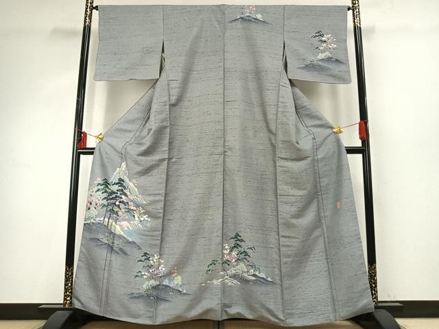 平和屋着物●訪問着　友禅　作家物　紬地　風景文　暈し染め　正絹　逸品　AABE1934fy
