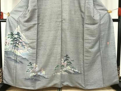 平和屋着物●訪問着　友禅　作家物　紬地　風景文　暈し染め　正絹　逸品　AABE1934fy