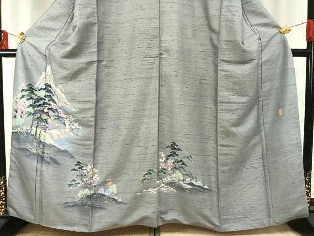 平和屋着物●訪問着　友禅　作家物　紬地　風景文　暈し染め　正絹　逸品　AABE1934fy