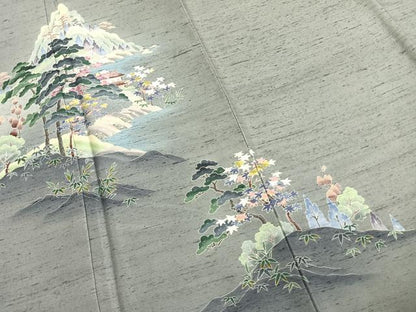 平和屋着物●訪問着　友禅　作家物　紬地　風景文　暈し染め　正絹　逸品　AABE1934fy