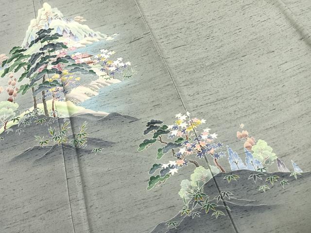 平和屋着物●訪問着　友禅　作家物　紬地　風景文　暈し染め　正絹　逸品　AABE1934fy