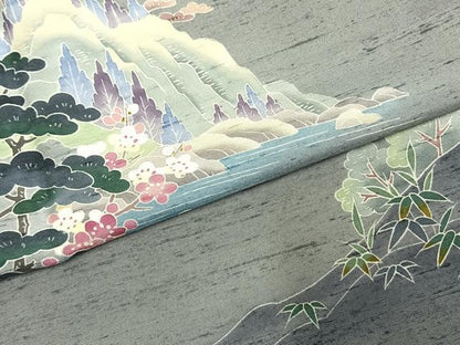 平和屋着物●訪問着　友禅　作家物　紬地　風景文　暈し染め　正絹　逸品　AABE1934fy