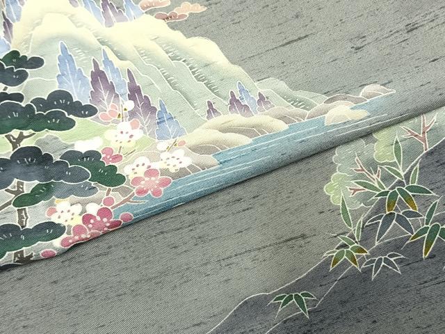 平和屋着物●訪問着　友禅　作家物　紬地　風景文　暈し染め　正絹　逸品　AABE1934fy