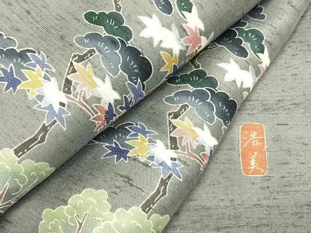 平和屋着物●訪問着　友禅　作家物　紬地　風景文　暈し染め　正絹　逸品　AABE1934fy