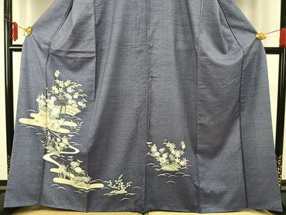 平和屋着物●訪問着　紬地　友禅　風景花文　正絹　逸品　AABE1948fy
