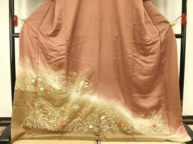 平和屋着物●豪華色留袖　駒刺繍　草花文　暈し染め　金彩　ロング丈　正絹　逸品　AABE1949fy