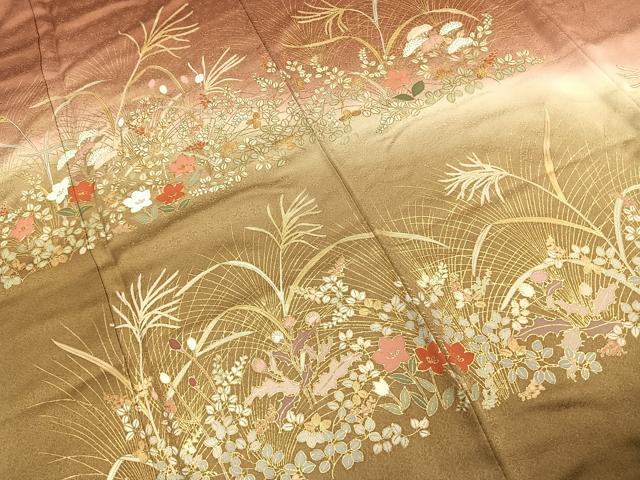 平和屋着物●豪華色留袖　駒刺繍　草花文　暈し染め　金彩　ロング丈　正絹　逸品　AABE1949fy