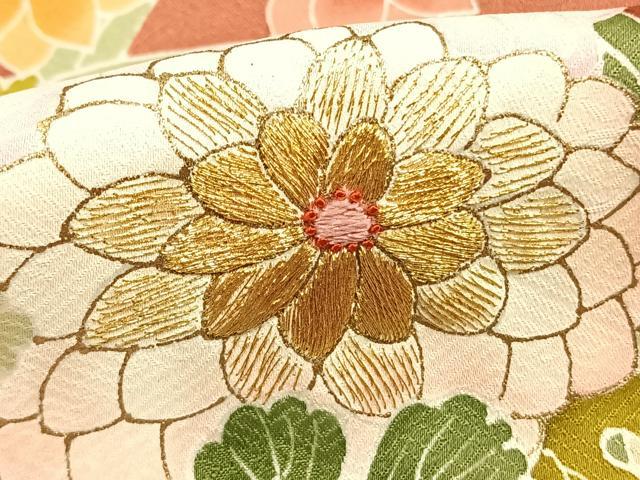 平和屋着物●豪華色留袖　友禅　作家物　刺繍　草花文　金糸　金彩　正絹　逸品　AABE1953fy