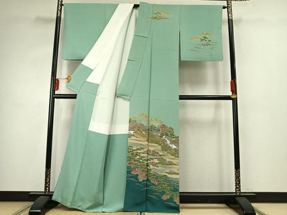 平和屋着物●訪問着　手描き　風景文　暈し染め　正絹　逸品　AABE1954fy