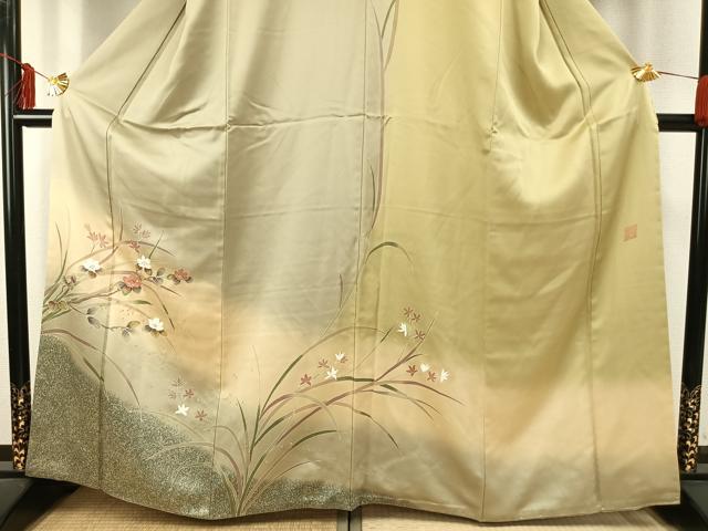 平和屋着物●染芸研究所　創め司　奥村右子　訪問着　草花文　暈し染め　金糸　金彩　正絹　逸品　AABE1960fy