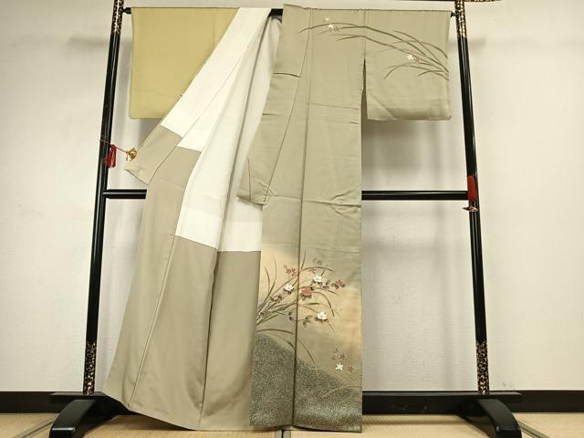 平和屋着物●染芸研究所　創め司　奥村右子　訪問着　草花文　暈し染め　金糸　金彩　正絹　逸品　AABE1960fy