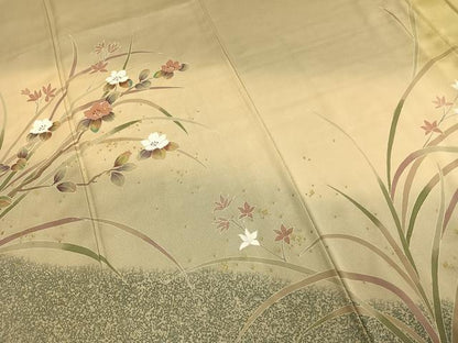 平和屋着物●染芸研究所　創め司　奥村右子　訪問着　草花文　暈し染め　金糸　金彩　正絹　逸品　AABE1960fy