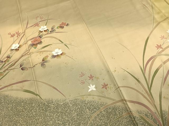 平和屋着物●染芸研究所　創め司　奥村右子　訪問着　草花文　暈し染め　金糸　金彩　正絹　逸品　AABE1960fy