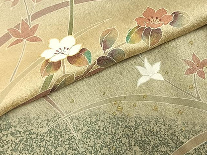 平和屋着物●染芸研究所　創め司　奥村右子　訪問着　草花文　暈し染め　金糸　金彩　正絹　逸品　AABE1960fy