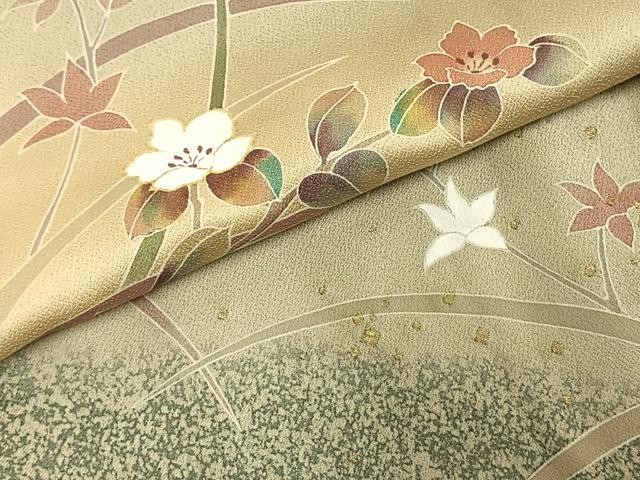 平和屋着物●染芸研究所　創め司　奥村右子　訪問着　草花文　暈し染め　金糸　金彩　正絹　逸品　AABE1960fy