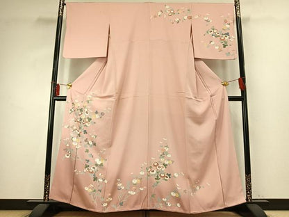 平和屋着物●訪問着　友禅　草花文　正絹　逸品　AABE1963fy