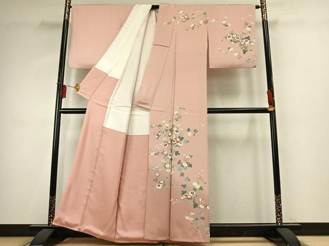 平和屋着物●訪問着　友禅　草花文　正絹　逸品　AABE1963fy