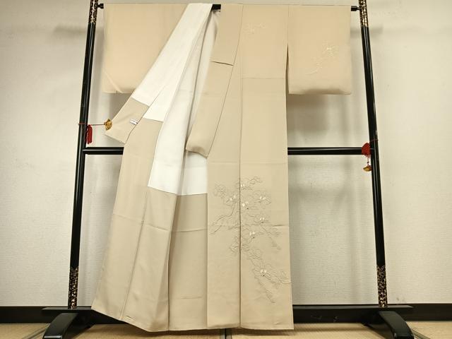 平和屋着物○訪問着 中国三大刺繍 相良刺繍 胡蝶蘭 浅黄色