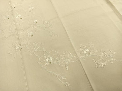 平和屋着物●訪問着　中国三大刺繍　相良刺繍　胡蝶蘭　浅黄色地　金糸　正絹　逸品　AABE1971fy