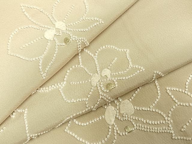 平和屋着物●訪問着　中国三大刺繍　相良刺繍　胡蝶蘭　浅黄色地　金糸　正絹　逸品　AABE1971fy 平和屋着物○訪問着 中国三大刺繍 相良刺繍 胡蝶蘭 浅黄色