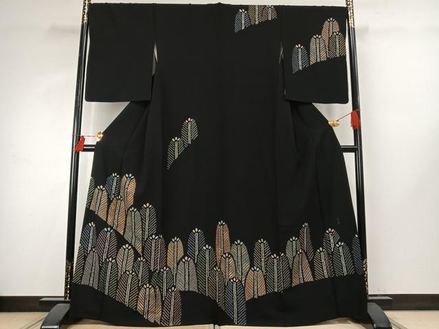 平和屋着物●訪問着　作家物　善照　絞り　幾何学文様　黒地　正絹　逸品　AABE1978fy 平和屋着物○訪問着 作家物 善照 絞り 幾何学文様 黒地 正絹