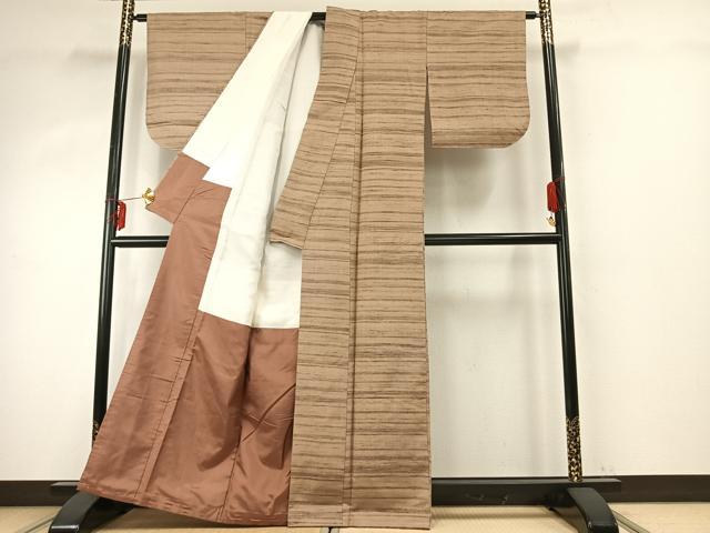平和屋着物●上質な紬 横縞 正絹 逸品 AABE1993fy