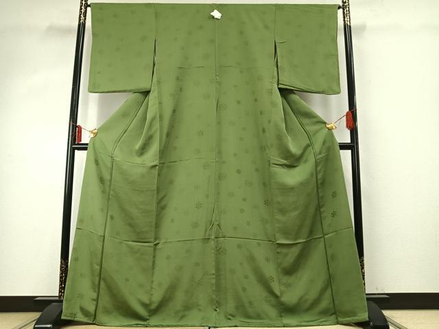 平和屋着物●上質な色無地　雪花地紋　苗色　正絹　逸品　未使用　AABE1994fy