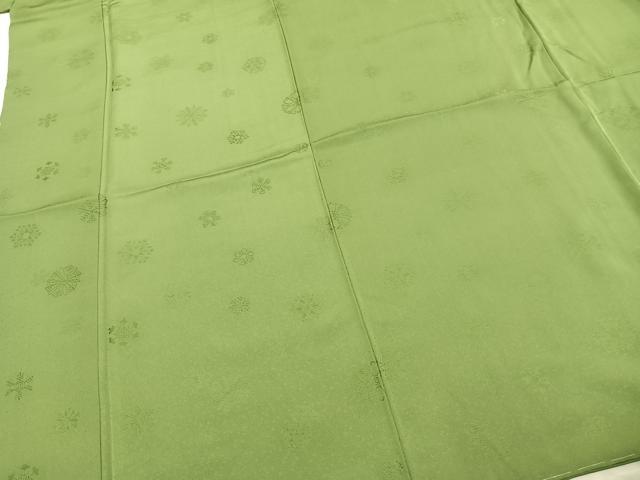 平和屋着物●上質な色無地　雪花地紋　苗色　正絹　逸品　未使用　AABE1994fy