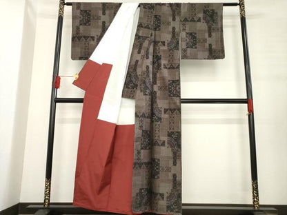 平和屋着物●本場大島紬　カタス7マルキ　色紙重ね花文　正絹　逸品　AABE2002ck