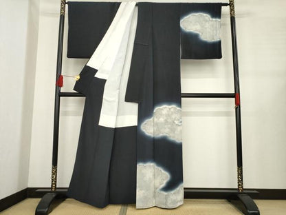 平和屋着物●訪問着　雲重ね文　暈し染め　鬼しぼ縮緬　正絹　逸品　AABE2029ck