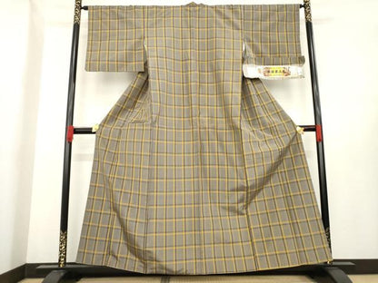 平和屋着物●本場黄八丈　平織　紬　格子　三越扱い　証紙付き　正絹　逸品　AABE2032ck