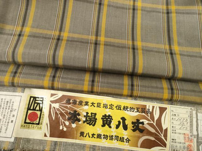 平和屋着物●本場黄八丈　平織　紬　格子　三越扱い　証紙付き　正絹　逸品　AABE2032ck