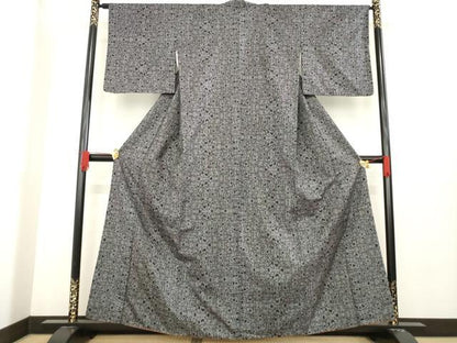 平和屋着物●本場大島紬　一元7マルキ　幾何学文様　正絹　逸品　AABE2037ck