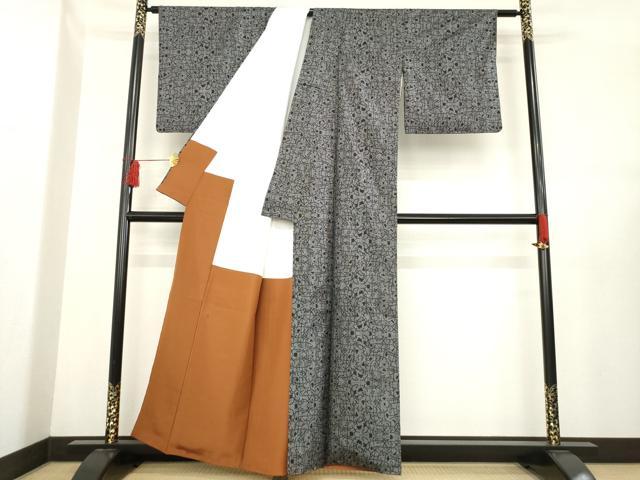 平和屋着物●本場大島紬　一元7マルキ　幾何学文様　正絹　逸品　AABE2037ck
