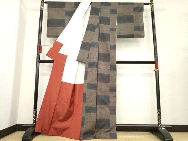 平和屋着物●本場大島紬　カタス7マルキ　段違い文様　正絹　逸品　AABE2038ck