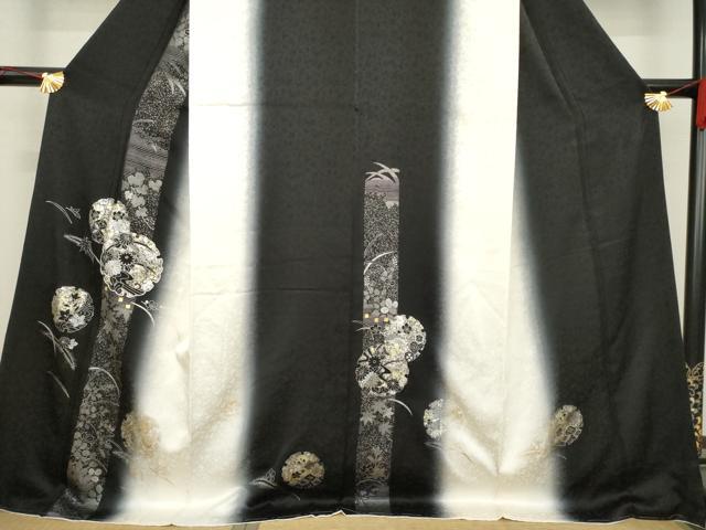 平和屋着物●訪問着　駒刺繍　雪輪花文　暈し染め　金銀彩　ロング丈　正絹　逸品　AABE2040ck