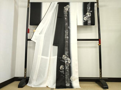 平和屋着物●訪問着　駒刺繍　雪輪花文　暈し染め　金銀彩　ロング丈　正絹　逸品　AABE2040ck