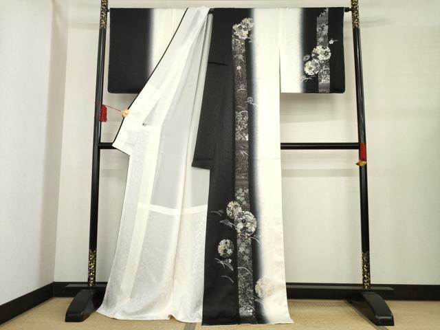 平和屋着物●訪問着　駒刺繍　雪輪花文　暈し染め　金銀彩　ロング丈　正絹　逸品　AABE2040ck