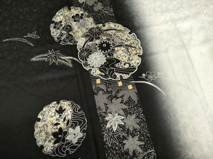 平和屋着物●訪問着　駒刺繍　雪輪花文　暈し染め　金銀彩　ロング丈　正絹　逸品　AABE2040ck