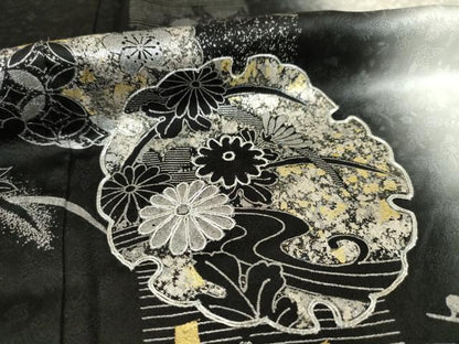 平和屋着物●訪問着　駒刺繍　雪輪花文　暈し染め　金銀彩　ロング丈　正絹　逸品　AABE2040ck