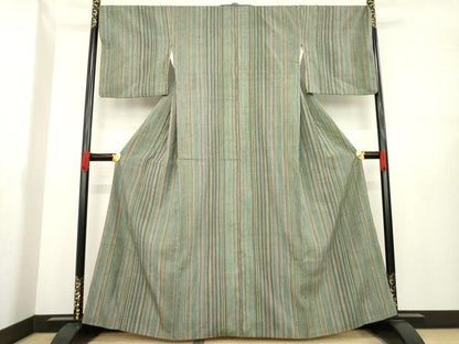 平和屋着物●上質な紬 縞 正絹 逸品 AABE2043ck
