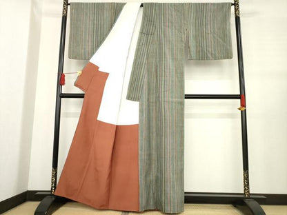 平和屋着物●上質な紬 縞 正絹 逸品 AABE2043ck