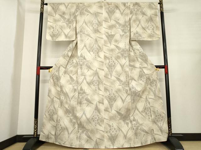 平和屋着物●小千谷紬　幾何学花文　正絹　逸品　AABE2044ck